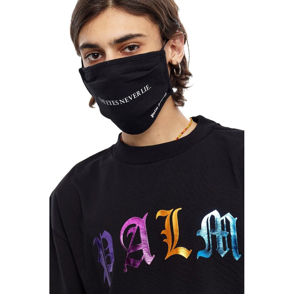 NEW! $105 PALM ANGELS "The Eyes Never Lie" Face Mask!  Black With White letters